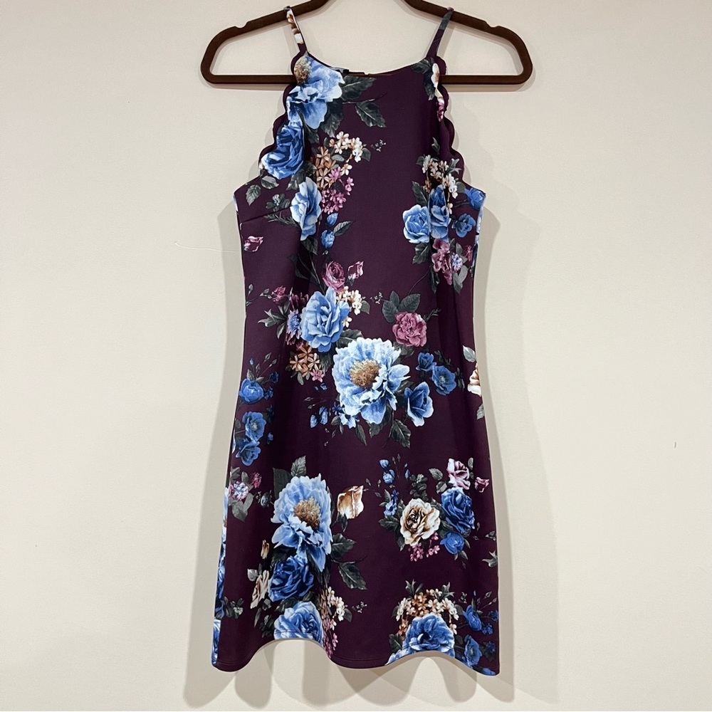 purple floral body con dress
